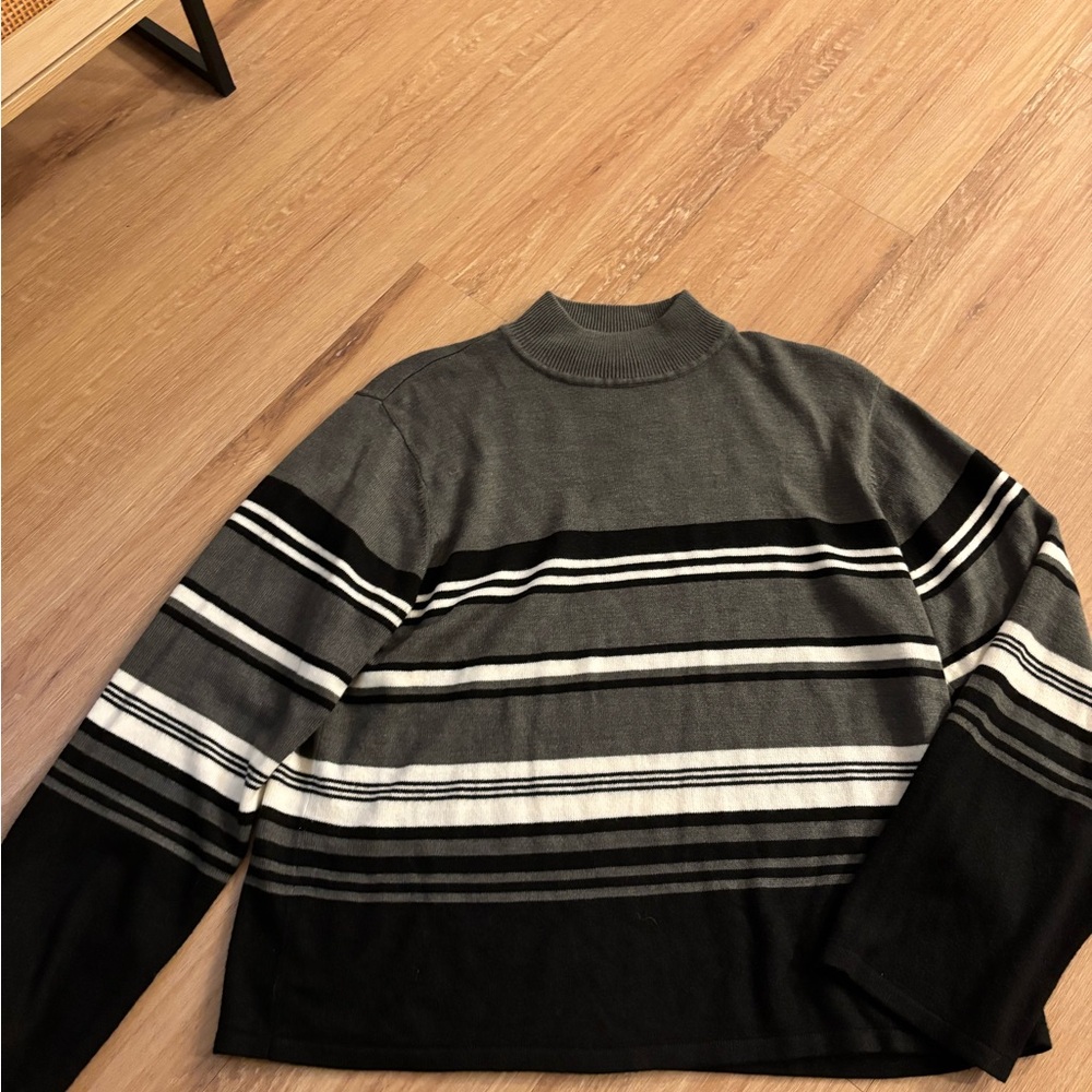 Women’s Striped Gray and Black Sweater